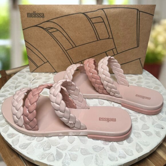 Melissa Wrap Sandals Pink Braided Double Strap Slide Jelly Slip On Size 7 Brazil - Picture 3 of 13